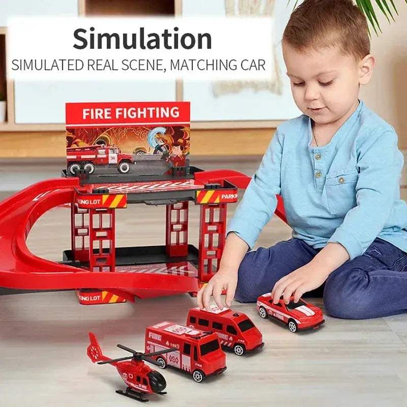 Durable Diecast Police Cars And Fire Engine Parking Track Set - ToylandEU