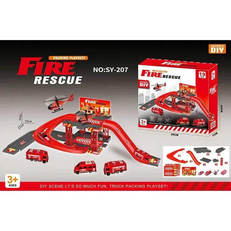 Durable Diecast Police Cars And Fire Engine Parking Track Set - ToylandEU
