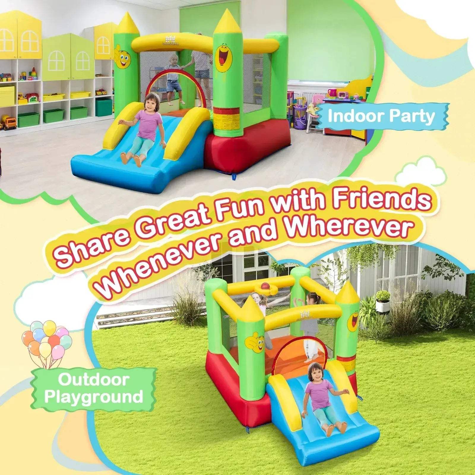 Durable Inflatable Bounce House With Slide And Basketball Hoop - ToylandEU