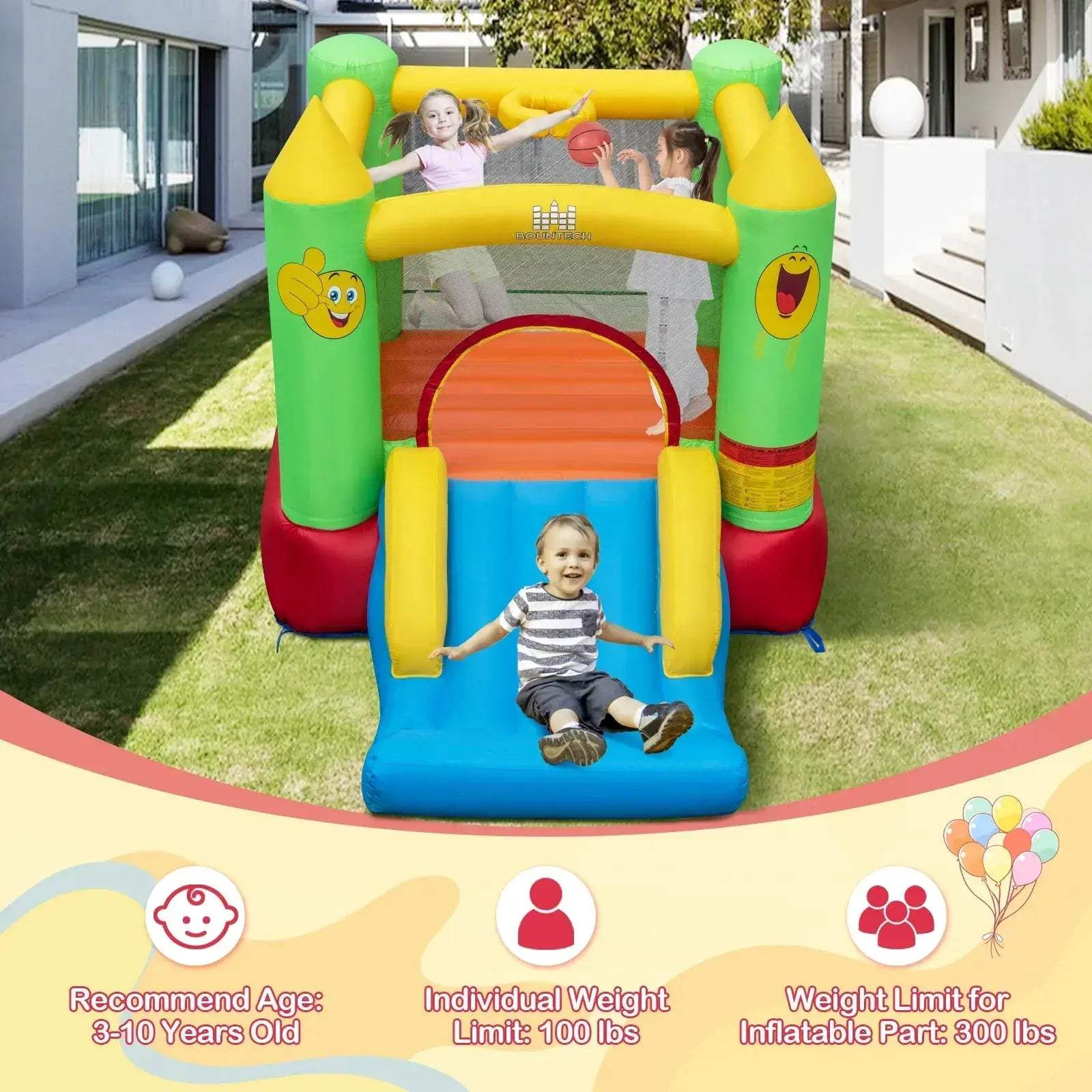 Durable Inflatable Bounce House With Slide And Basketball Hoop - ToylandEU