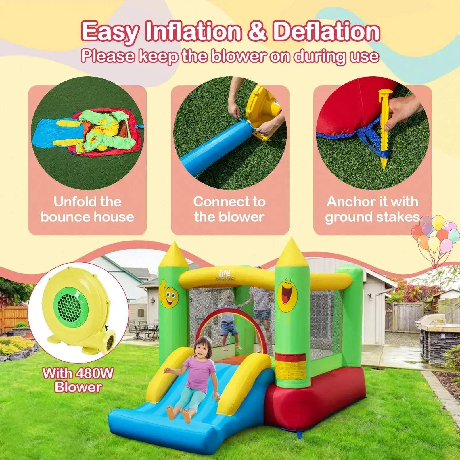 Durable Inflatable Bounce House With Slide And Basketball Hoop - ToylandEU