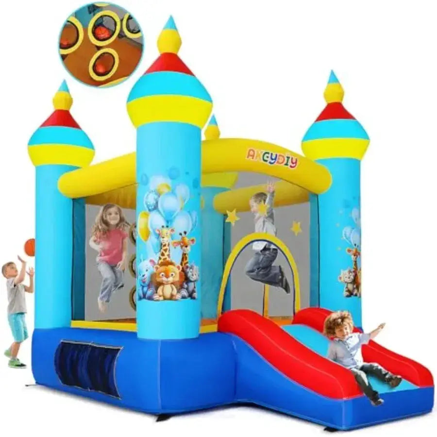 Durable Inflatable Bounce House With Slide Blue Zoo Park - ToylandEU
