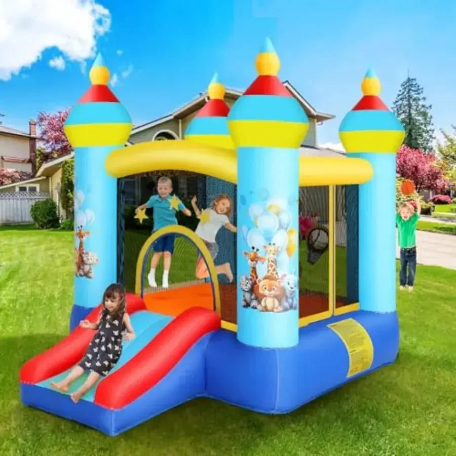Durable Inflatable Bounce House With Slide Blue Zoo Park - ToylandEU