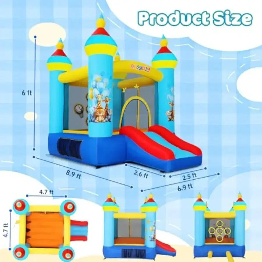 Durable Inflatable Bounce House With Slide Blue Zoo Park - ToylandEU