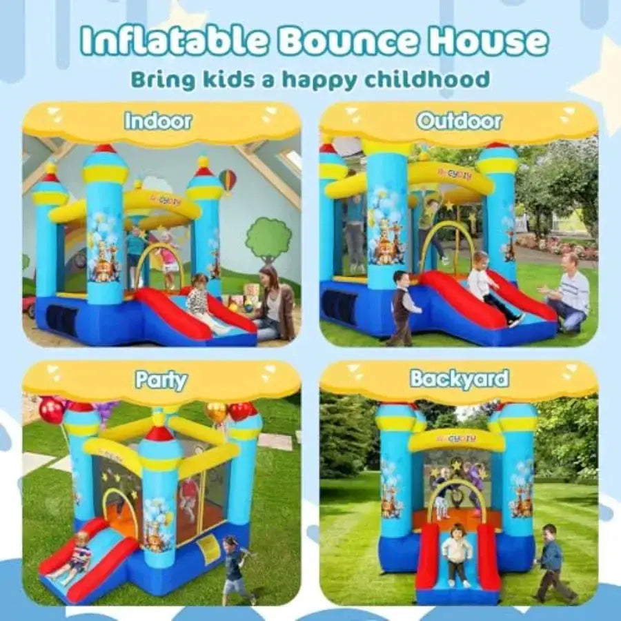 Durable Inflatable Bounce House With Slide Blue Zoo Park - ToylandEU