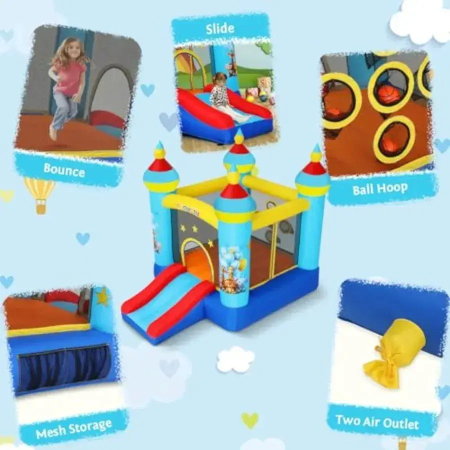 Durable Inflatable Bounce House With Slide Blue Zoo Park - ToylandEU