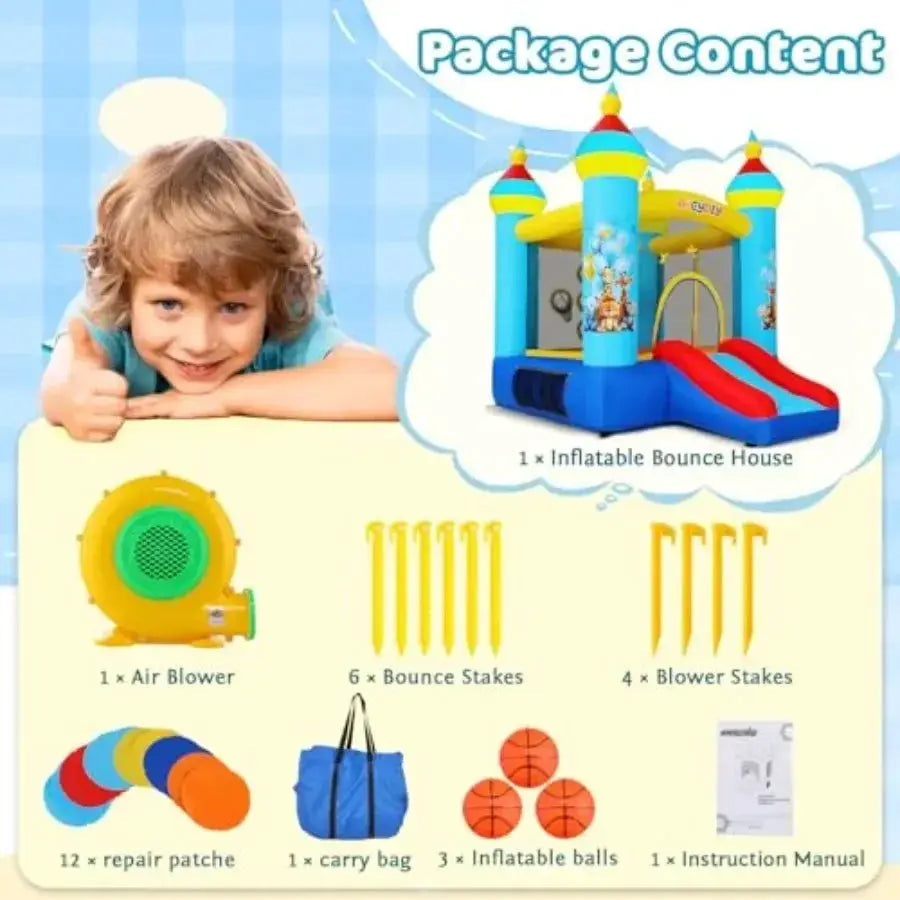Durable Inflatable Bounce House With Slide Blue Zoo Park - ToylandEU