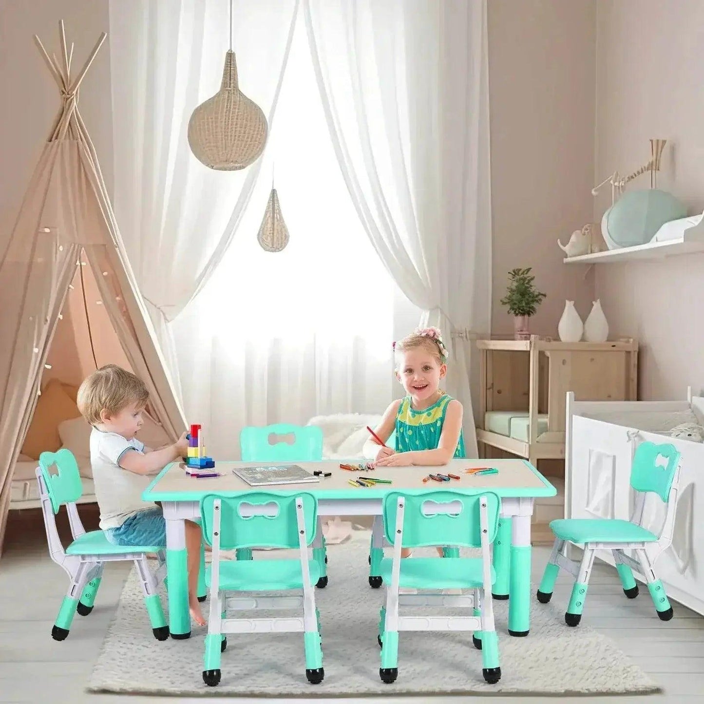 Durable Kids Activity Table Set with Adjustable Height - NoEnName -  ToylandEU™