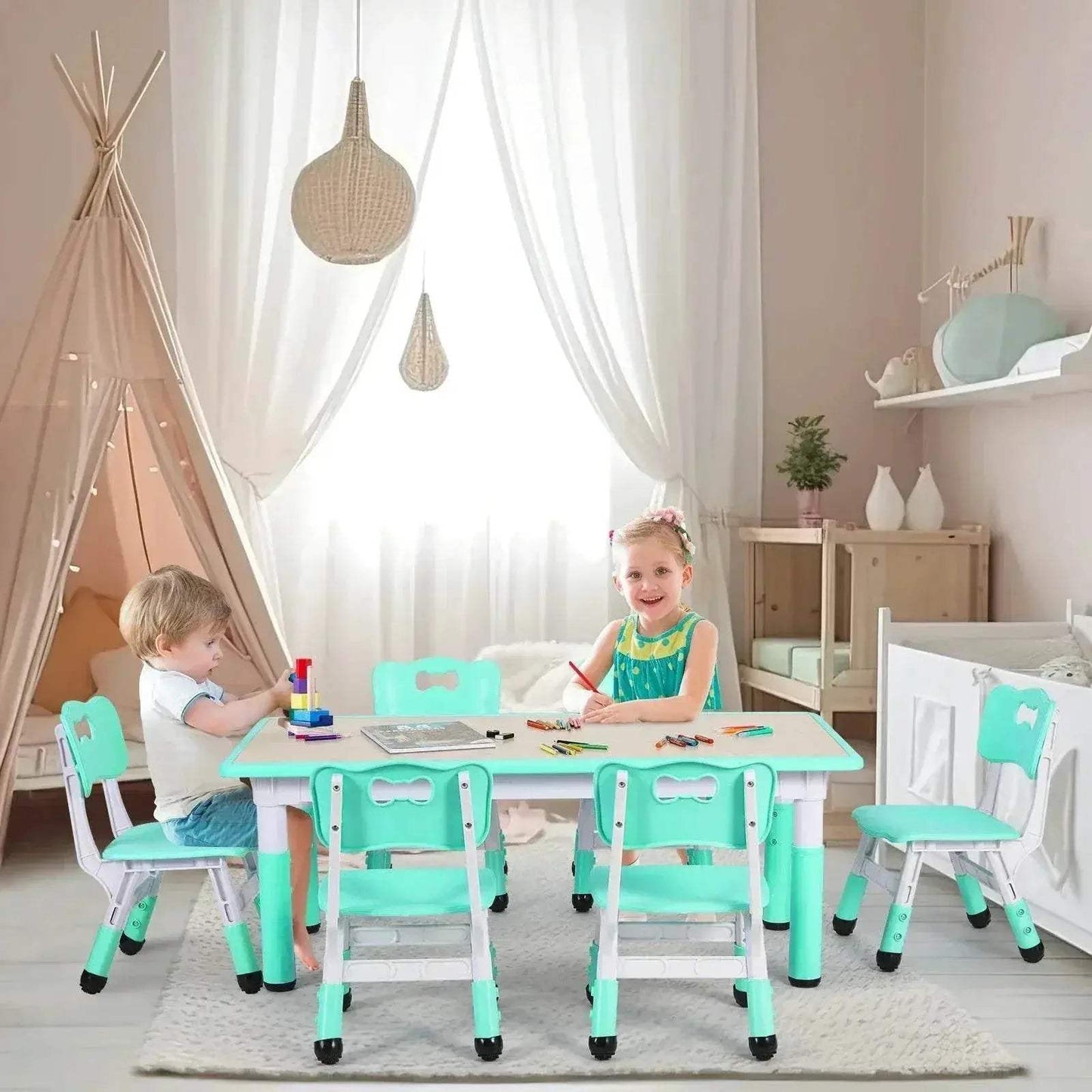 Durable Kids Activity Table Set with Height Adjustable Feature for Creative Play and Learning Ages 2 to 10 - ToylandEU