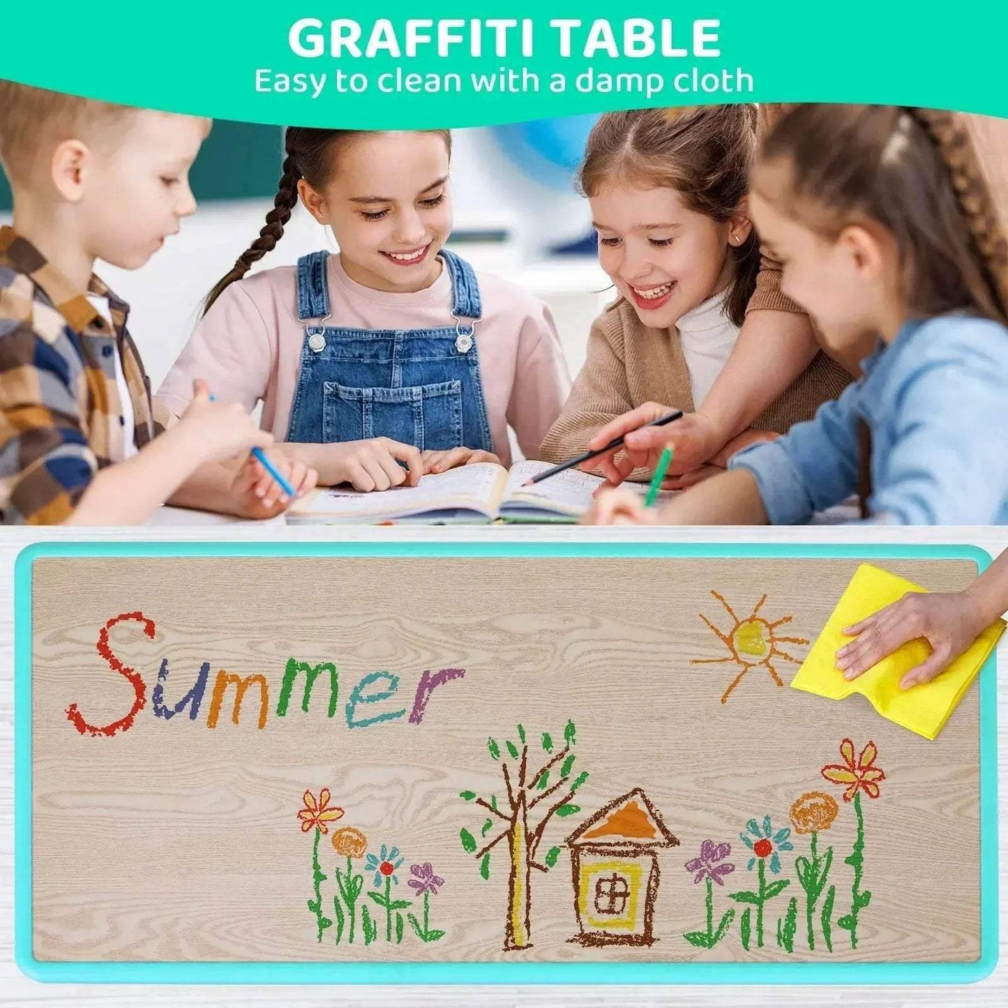 Durable Kids Activity Table Set with Height Adjustable Feature for Creative Play and Learning Ages 2 to 10 - ToylandEU