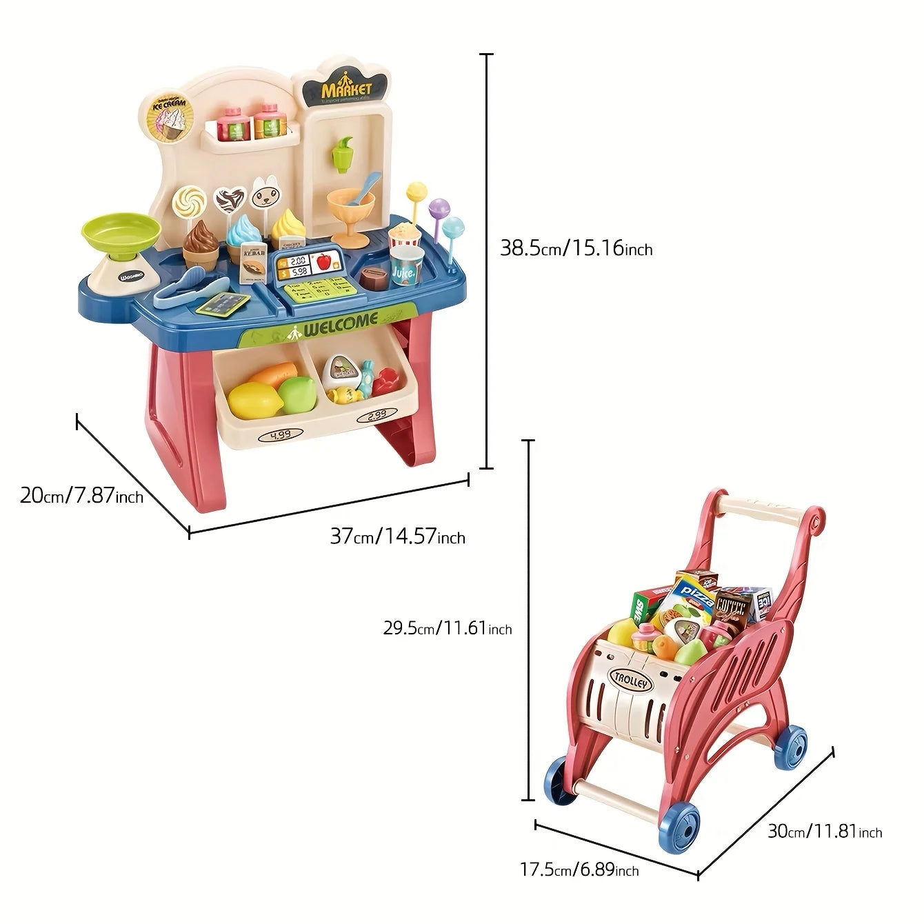 Durable Kids Mini Supermarket Cashier Set Made From ABS Material For Indoor And Outdoor Play No Batteries Required - ToylandEU