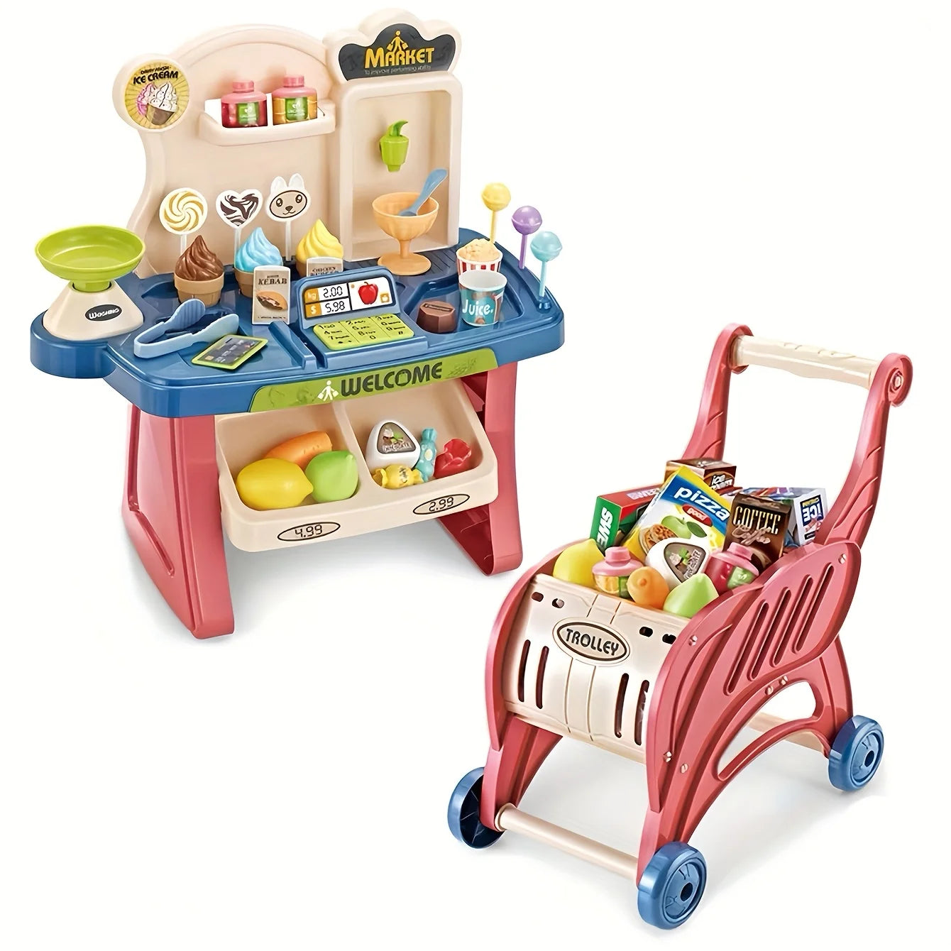 Durable Kids Mini Supermarket Cashier Set Made From ABS Material For Indoor And Outdoor Play No Batteries Required - ToylandEU