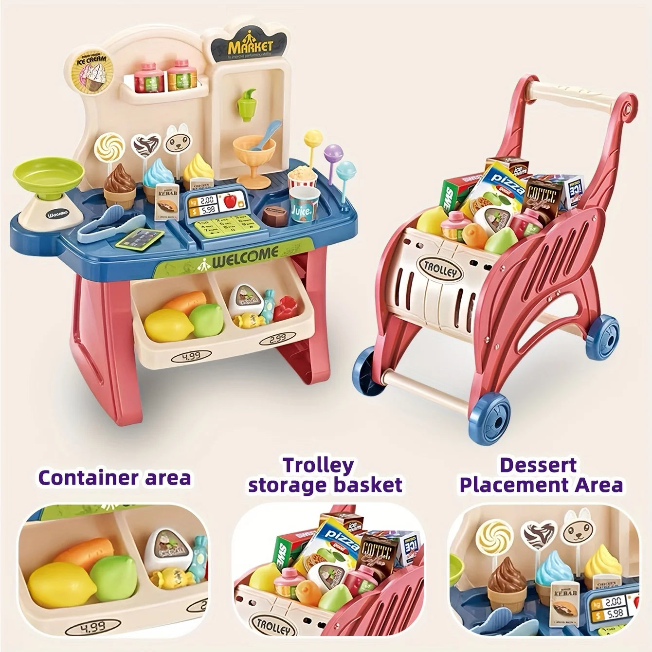 Durable Kids Mini Supermarket Cashier Set Made From ABS Material For Indoor And Outdoor Play No Batteries Required - ToylandEU