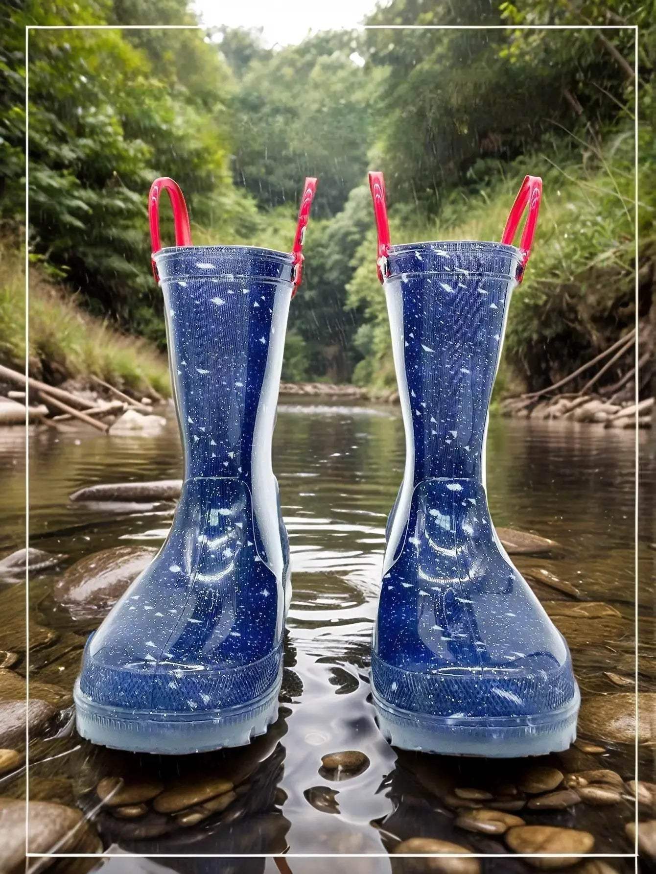 Durable Kids Rain Boots With Rocket Pattern And Easy Carry Double Ear Design - ToylandEU