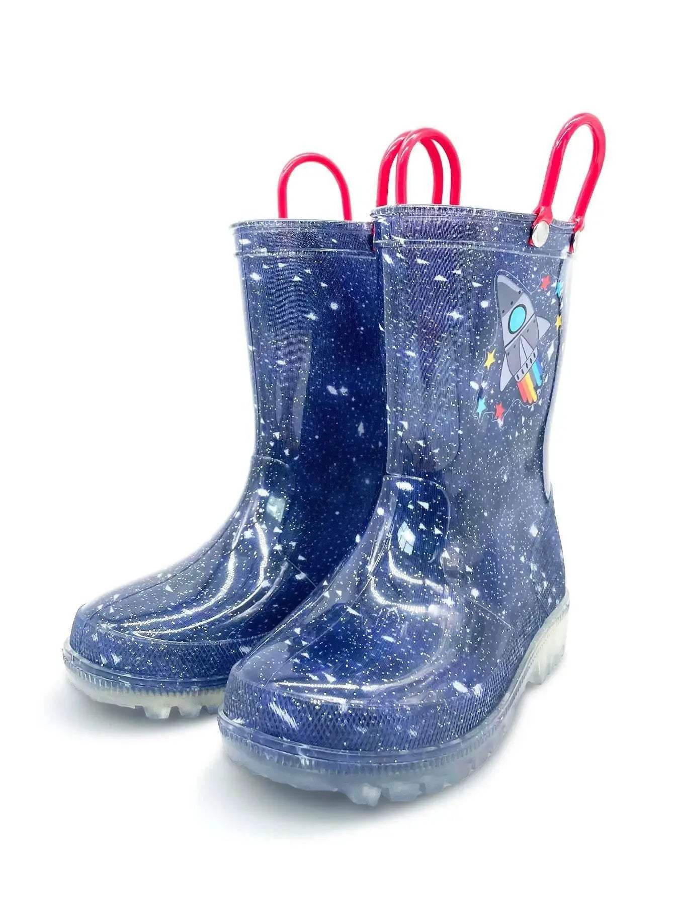 Durable Kids Rain Boots With Rocket Pattern And Easy Carry Double Ear Design - ToylandEU