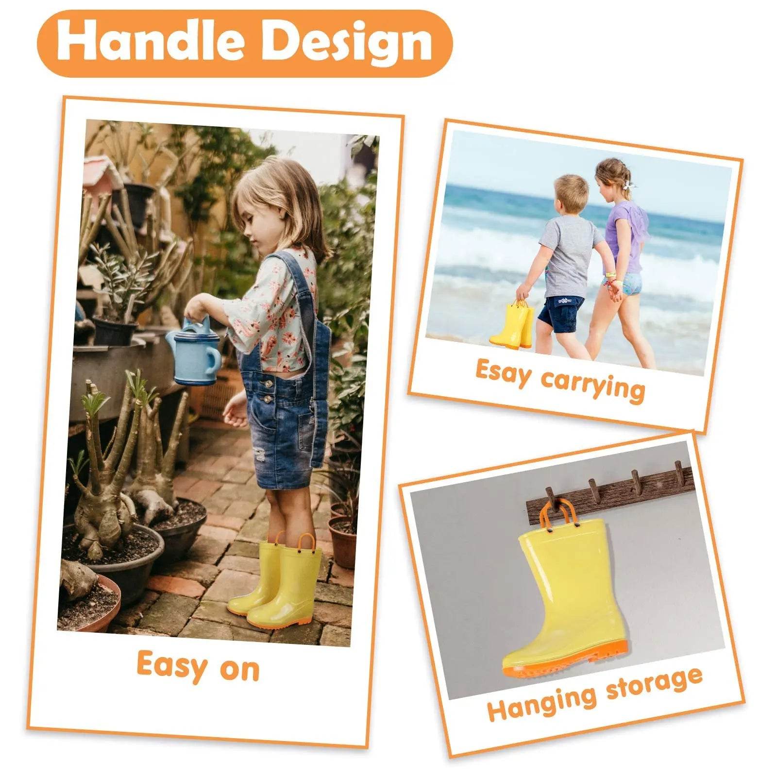 Durable Kids Rain Boots with Easy Grip Handles Non-slip Waterproof Footwear for Boys and Girls - ToylandEU
