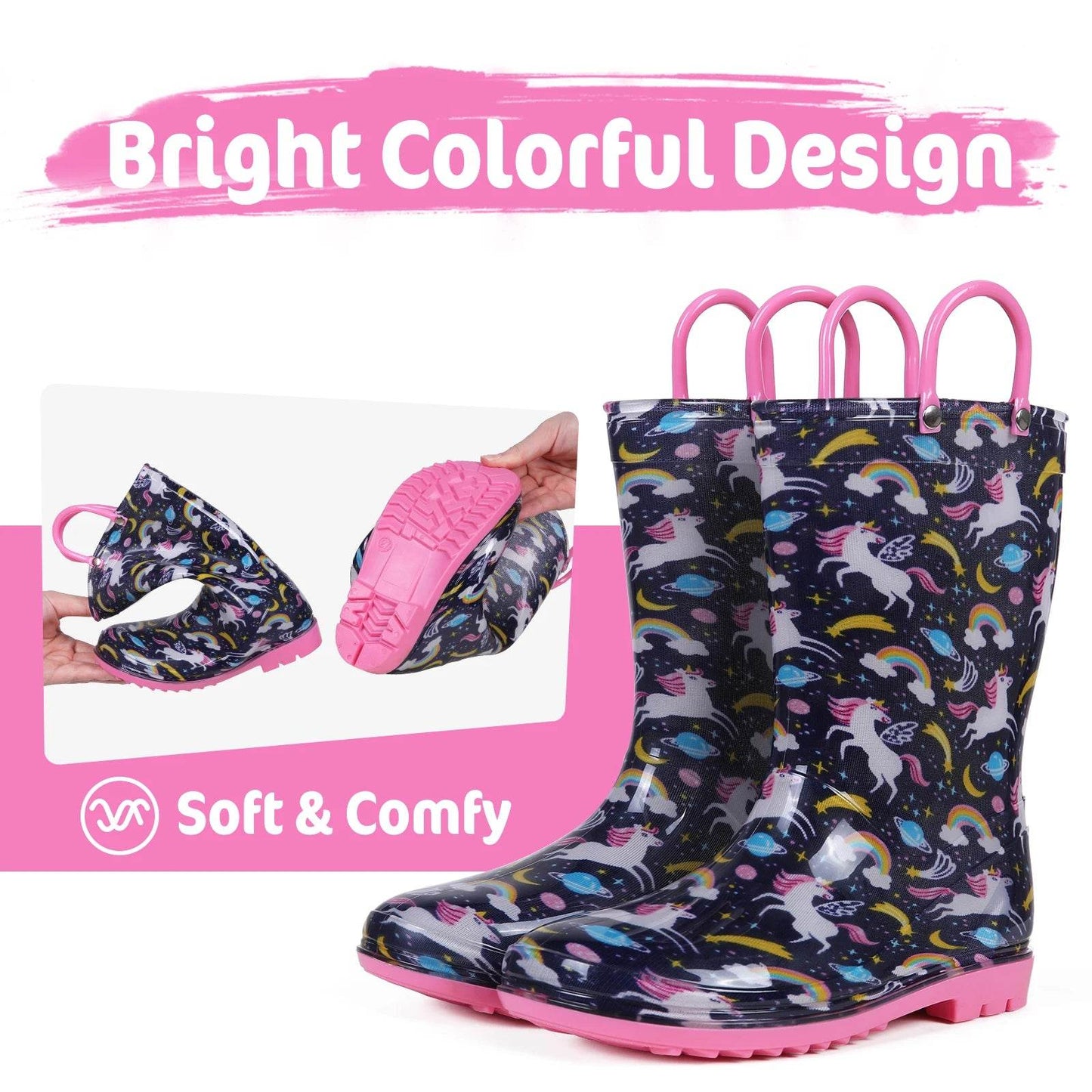 Durable Kids Rain Boots with Easy Grip Handles Non-slip Waterproof Footwear for Boys and Girls - ToylandEU