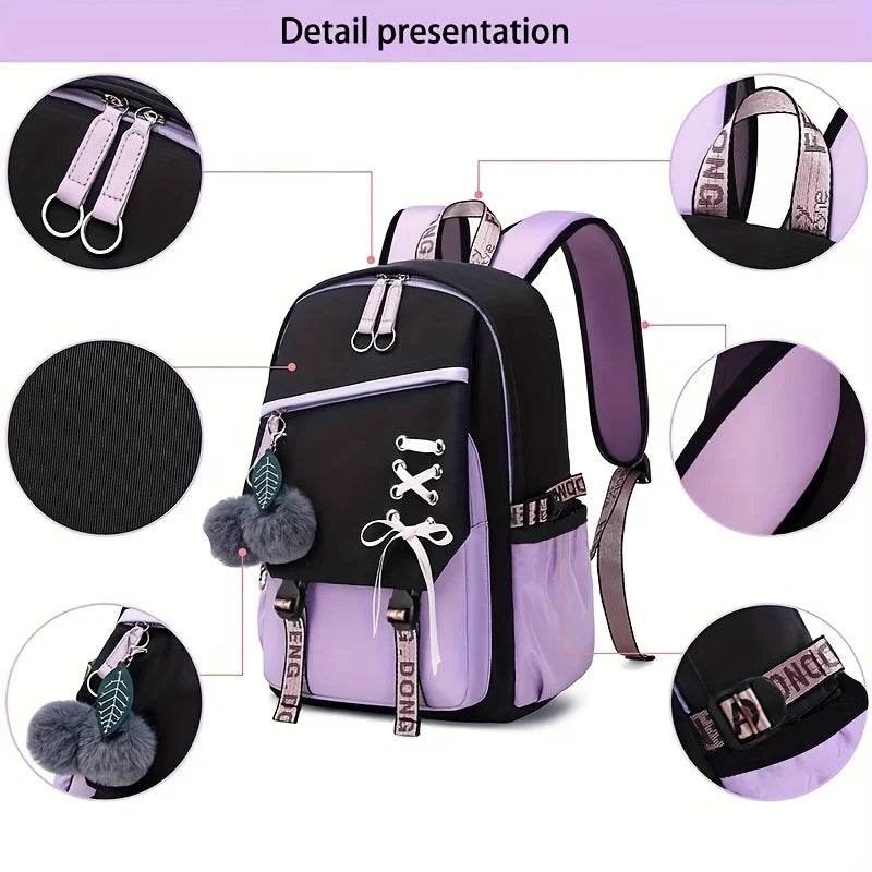 Durable Nylon School Backpack Splashproof For Teen Girls - ToylandEU