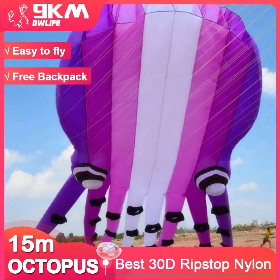 Durable Octopus Kite Line 15m Ripstop Nylon With Bag - ToylandEU