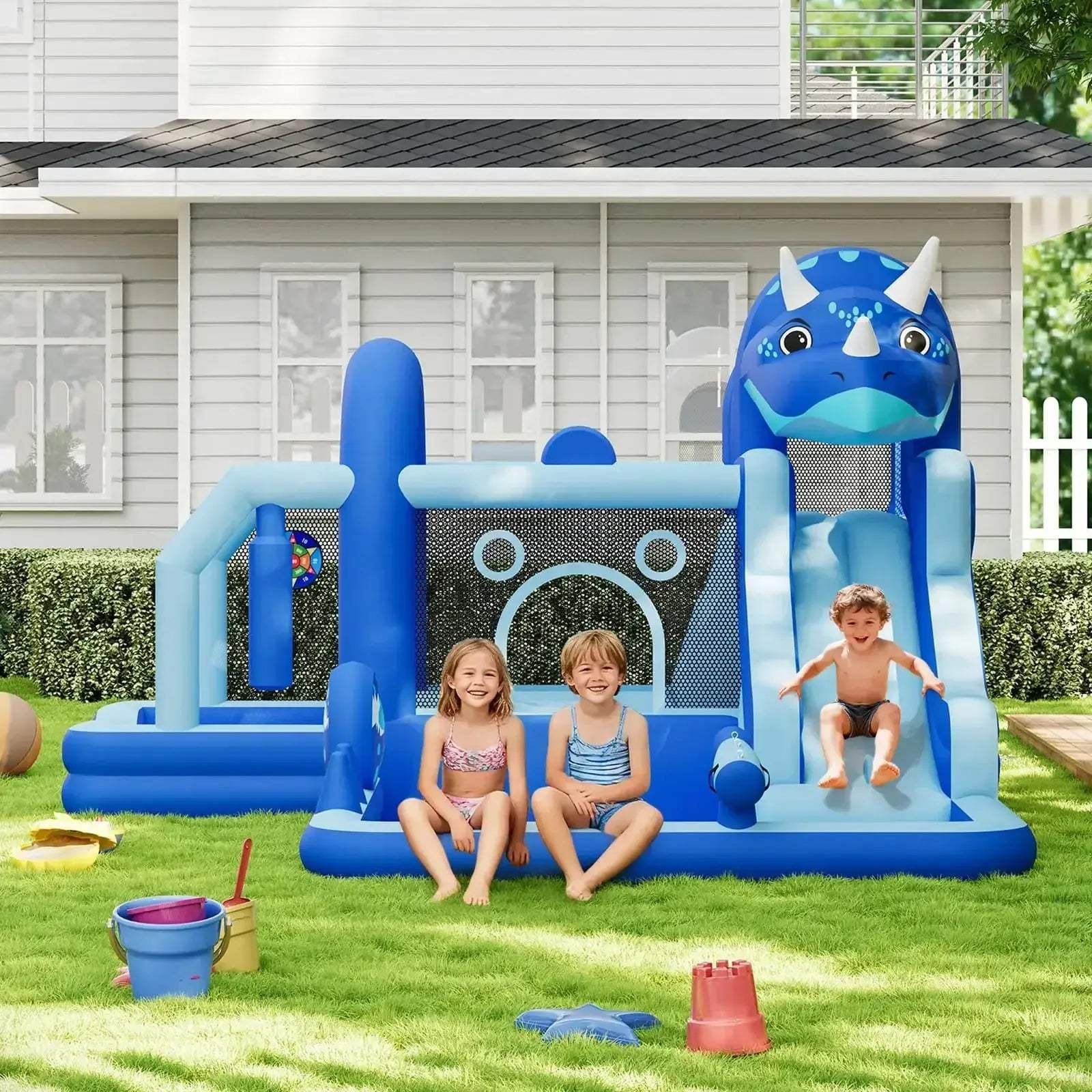 Durable Oxford Cloth Inflatable Dinosaur Bounce House With Slide - ToylandEU