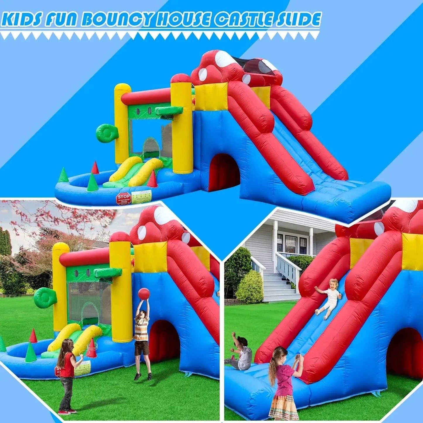 Durable PVC Inflatable Bounce House For Kids Indoor Outdoor Play - ToylandEU