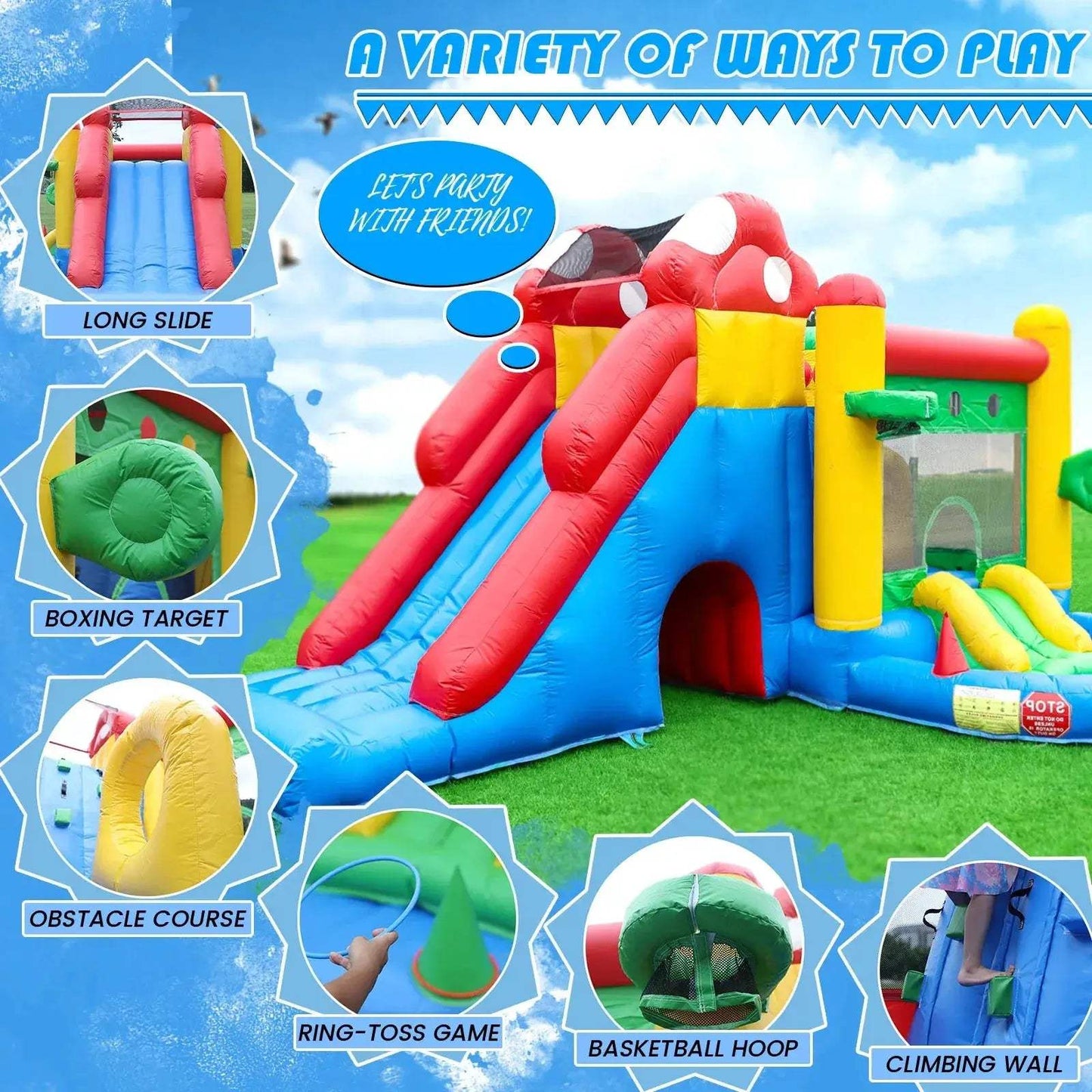 Durable PVC Inflatable Bounce House For Kids Indoor Outdoor Play - ToylandEU