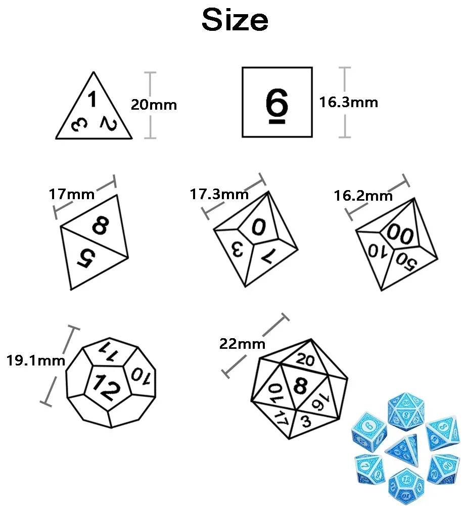 Durable Polyhedral Dice Set with 16mm to 20mm Sizes for Board Games and Educational Math Activities - ToylandEU