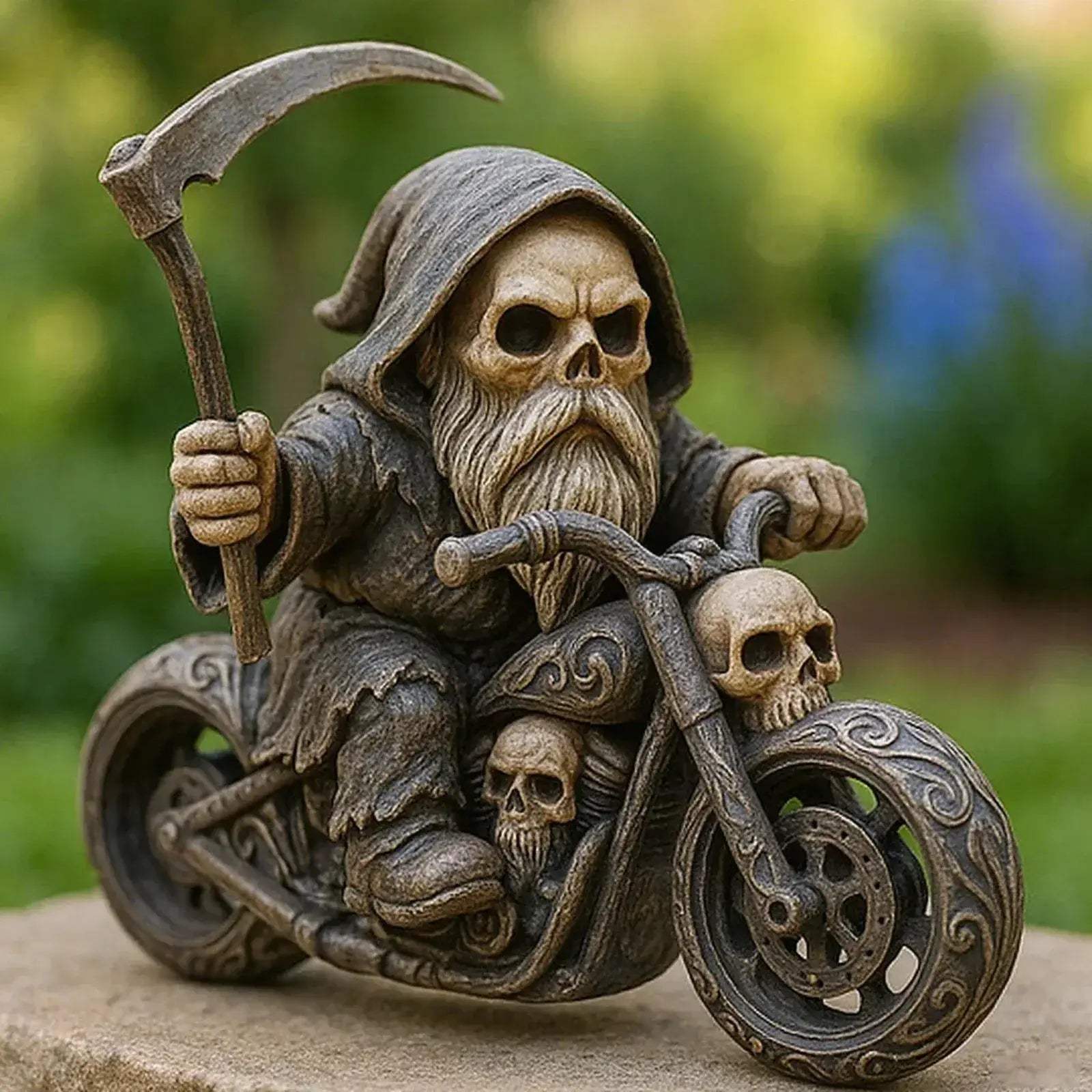 Durable Resin Grim Reaper Motorcycle Figurine For Garden - ToylandEU