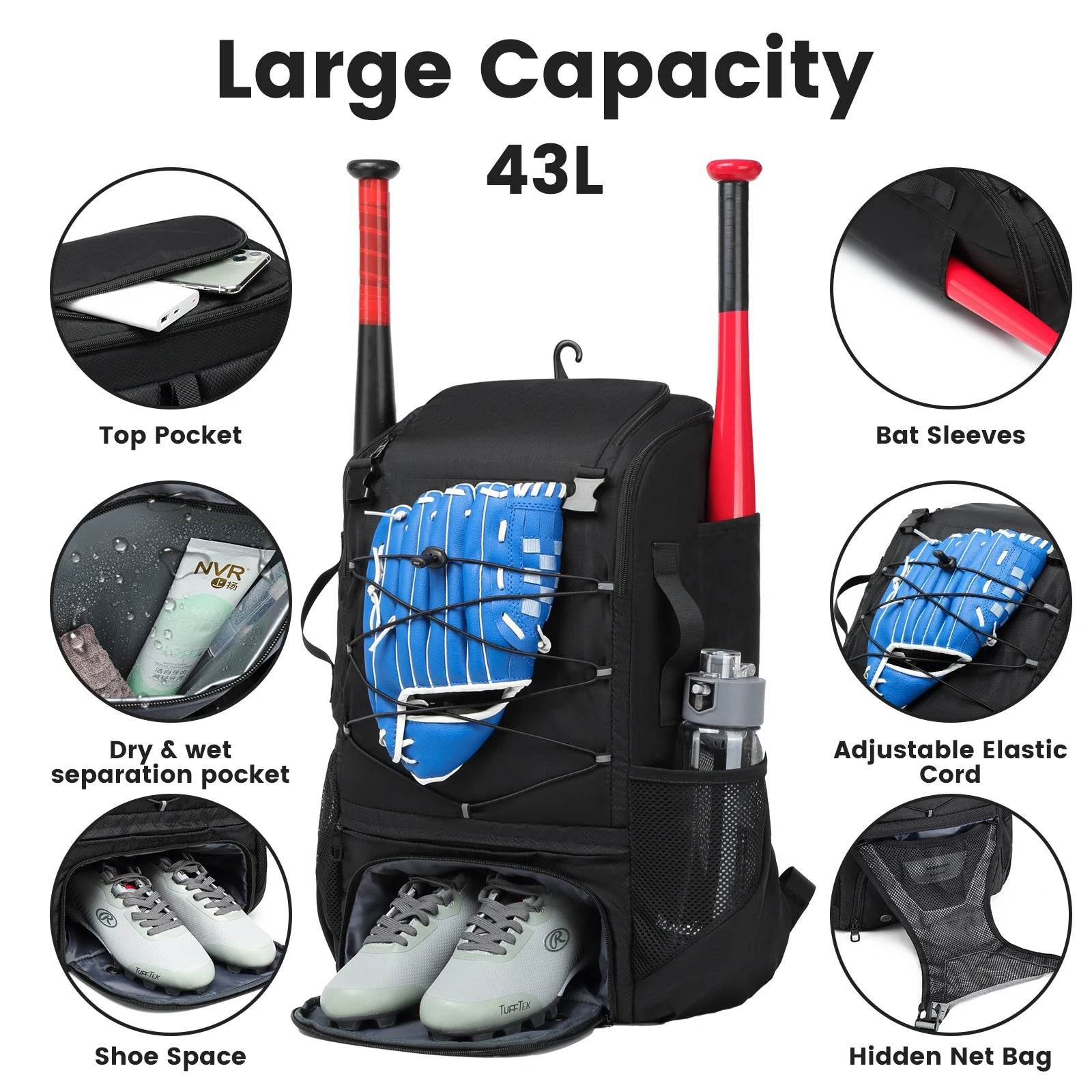 Durable Softball Backpack With Shoe Compartment For Youth - ToylandEU