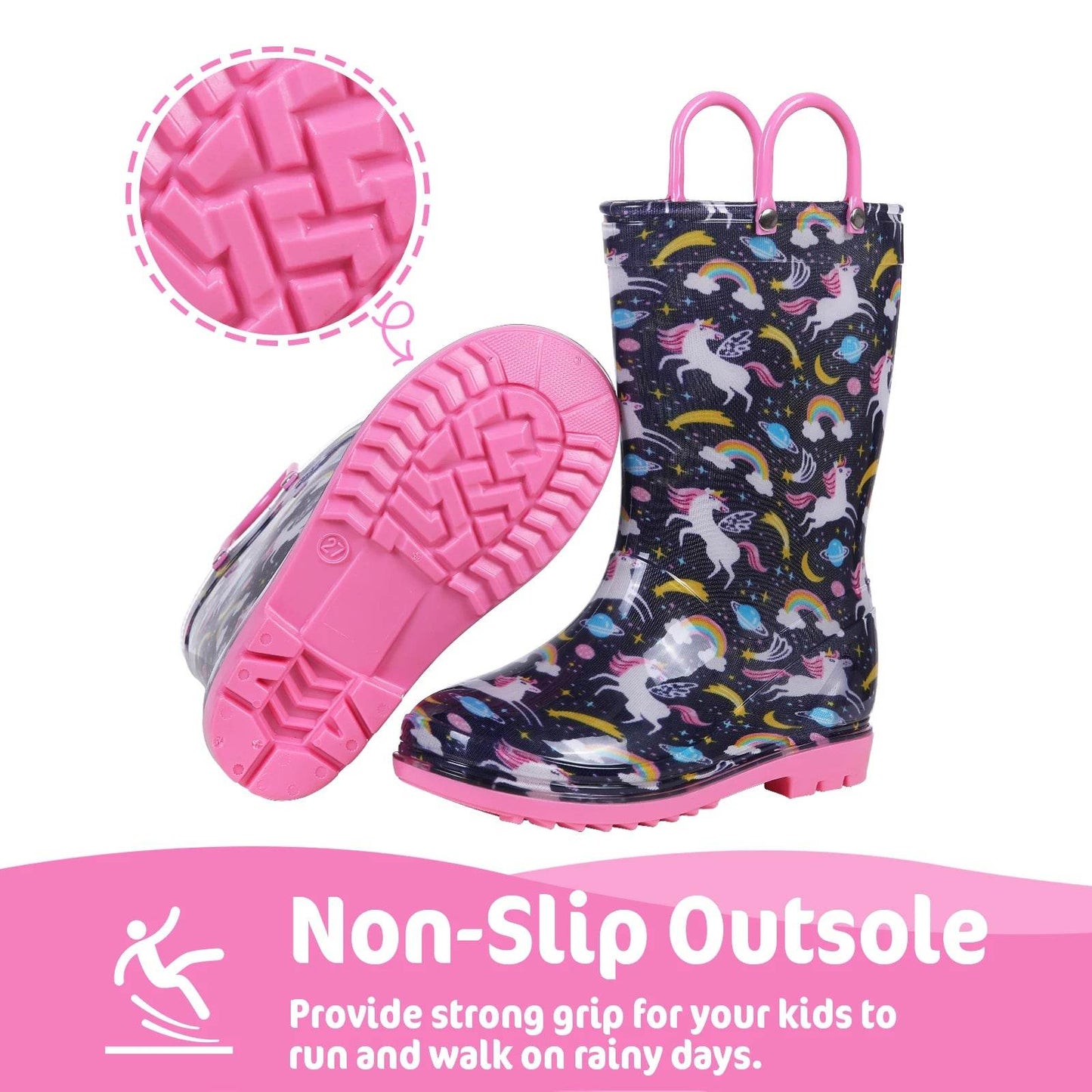 Durable Toddler Rain Boots with Handles Cute Dinosaur and Unicorn Design Waterproof Non-Slip for Kids Outdoor Use - ToylandEU