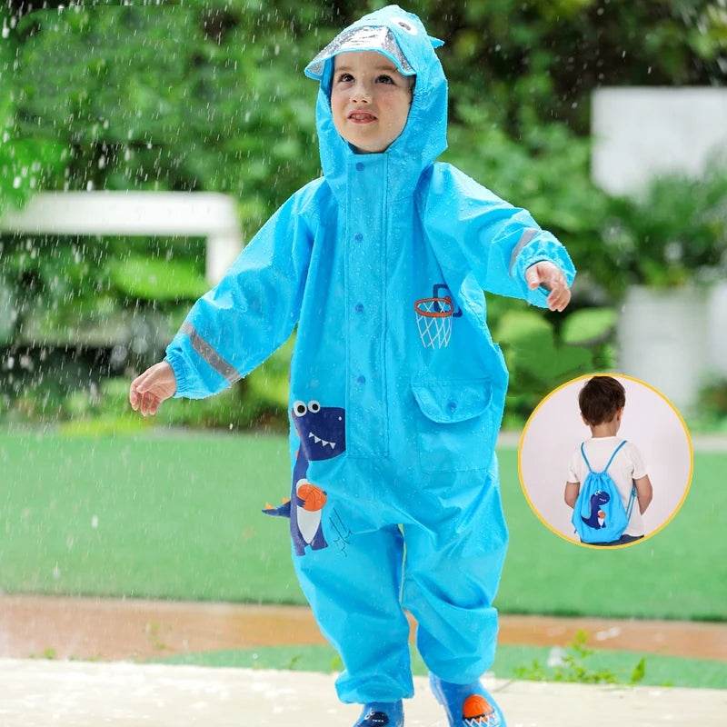 Durable Waterproof Raincoat For Kids Hooded Dinosaur - ToylandEU