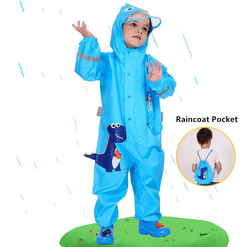 Durable Waterproof Raincoat For Kids Hooded Dinosaur - ToylandEU