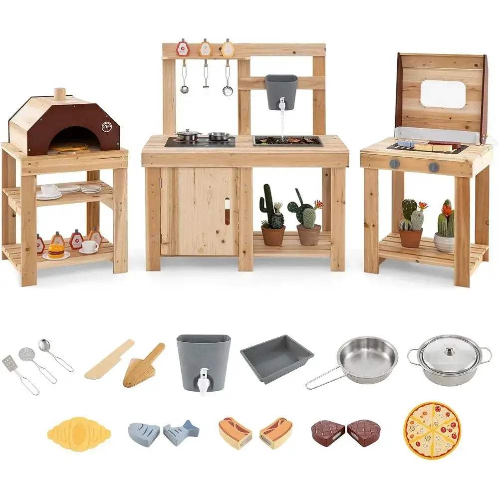  Durable Wooden Play Kitchen With Pizza Oven And Accessories -  ToylandEU™