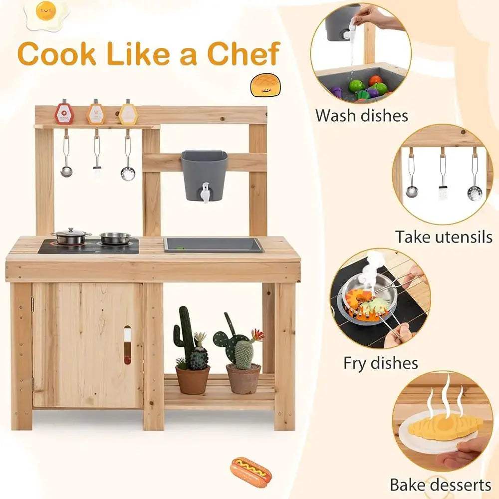  Durable Wooden Play Kitchen With Pizza Oven And Accessories -  ToylandEU™