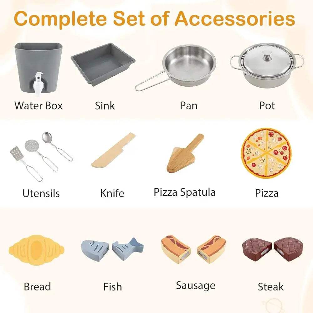 Durable Wooden Play Kitchen With Pizza Oven And Accessories -  ToylandEU™