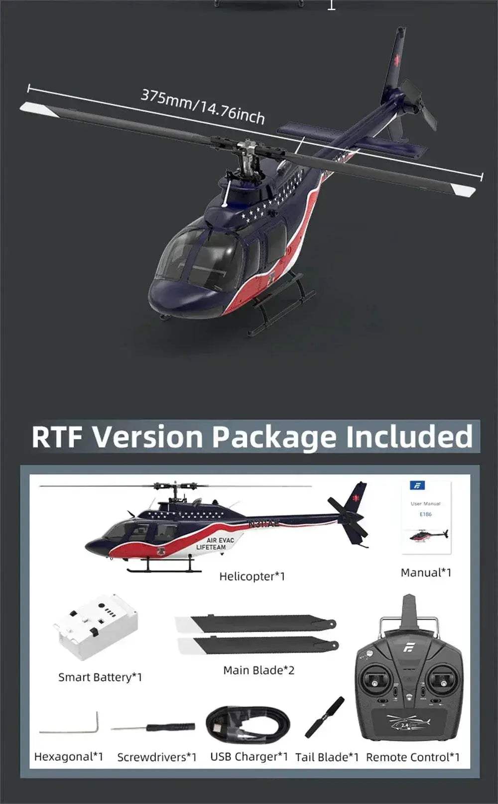  Eachine E186 Bell-206 RC Helicopter with Brushless Motor -  ToylandEU™