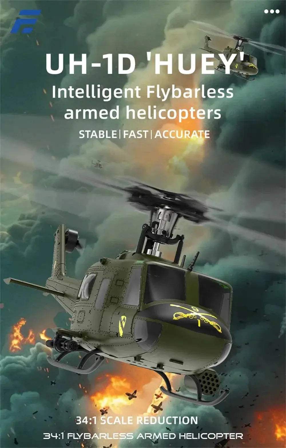 Eachine E190 1:34 UH-1 HUEY Scale 2.4G 6CH RC Helicopter - ToylandEU