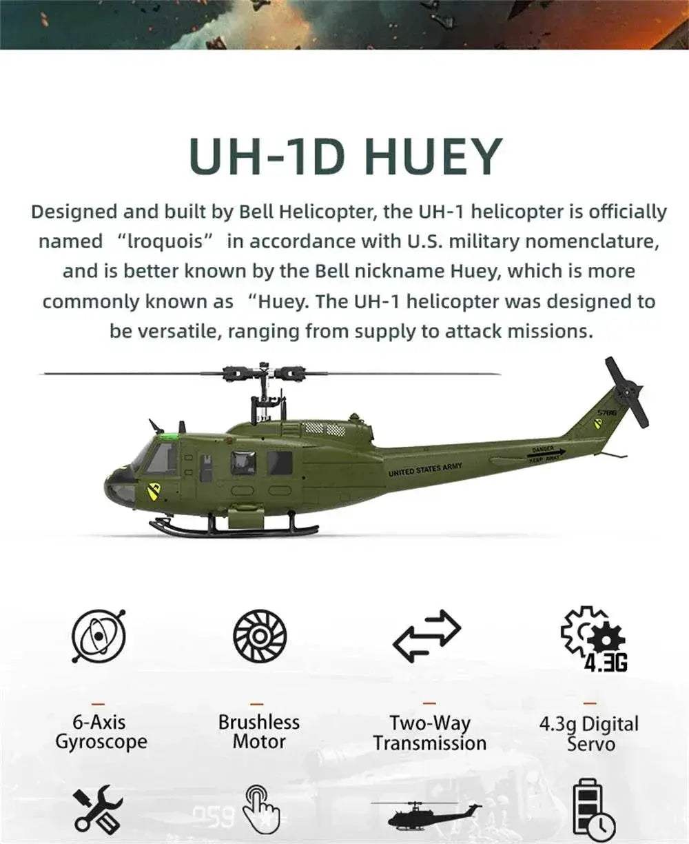Eachine E190 1:34 UH-1 HUEY Scale 2.4G 6CH RC Helicopter - ToylandEU