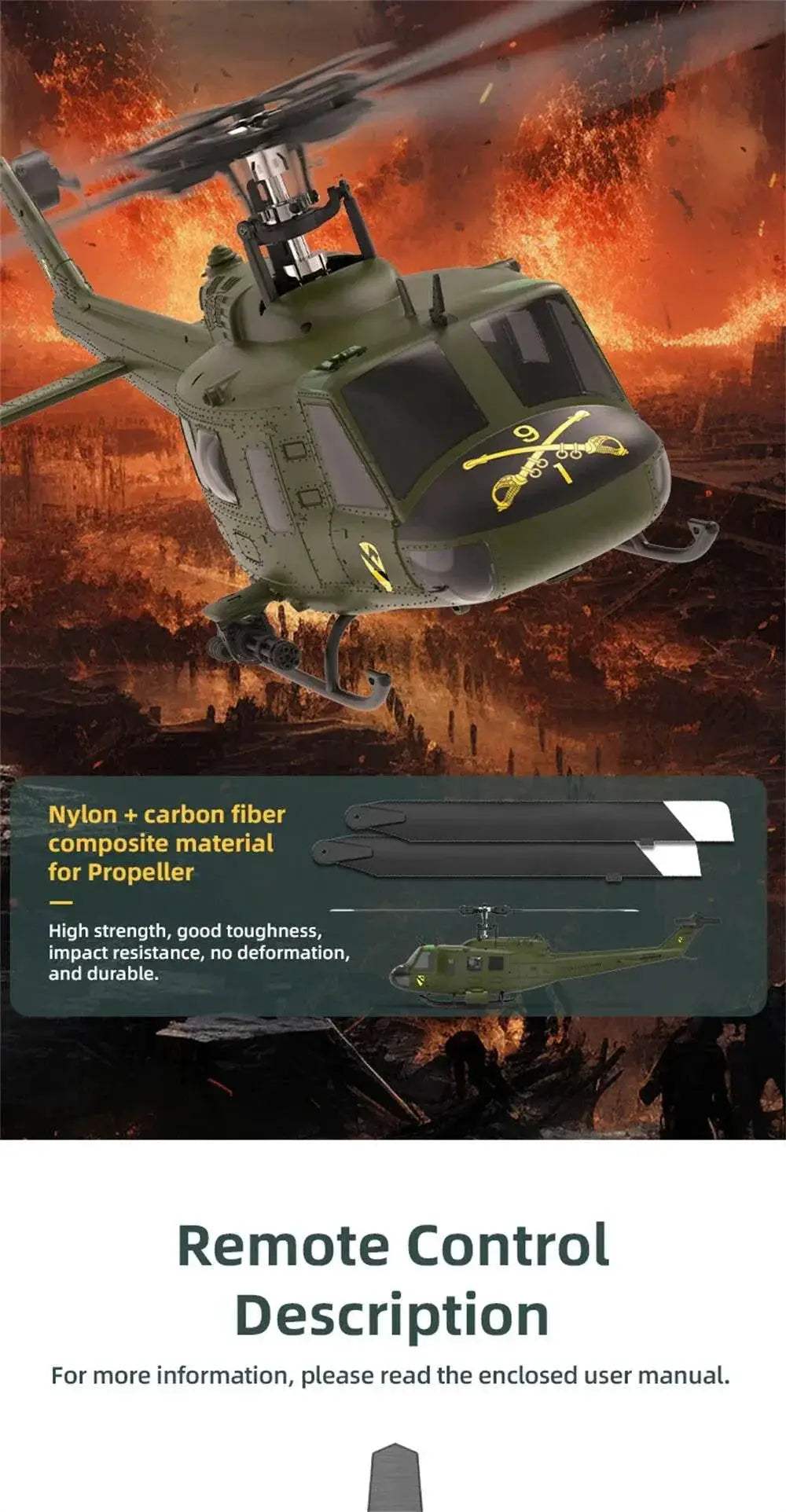 Eachine E190 1:34 UH-1 HUEY Scale 2.4G 6CH RC Helicopter - ToylandEU