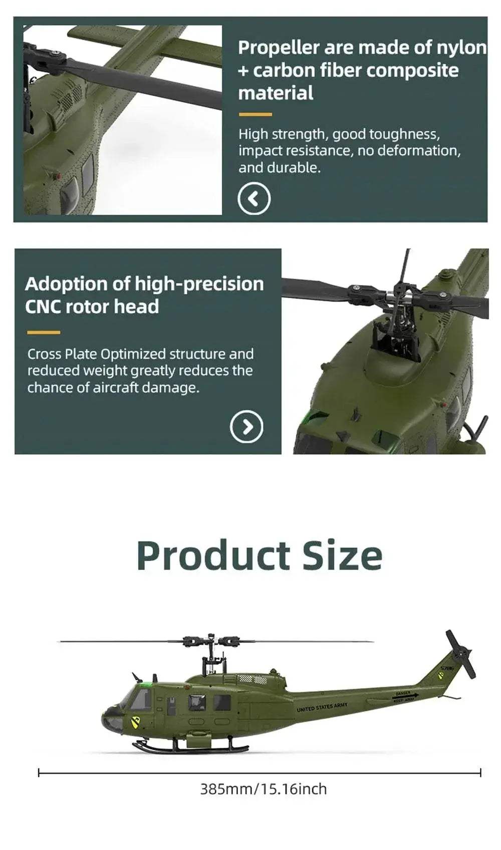 Eachine E190 1:34 UH-1 HUEY Scale 2.4G 6CH RC Helicopter - ToylandEU