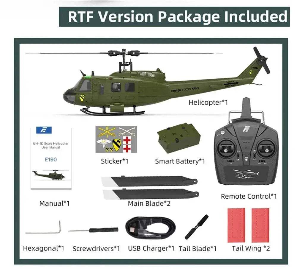Eachine E190 1:34 UH-1 HUEY Scale 2.4G 6CH RC Helicopter - ToylandEU