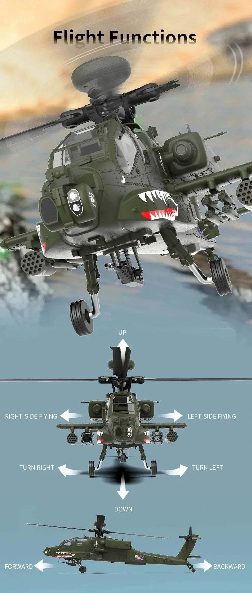 Eachine E250 AH-64 Apache 2.4G 6CH Flybarless RC Helicopter - ToylandEU
