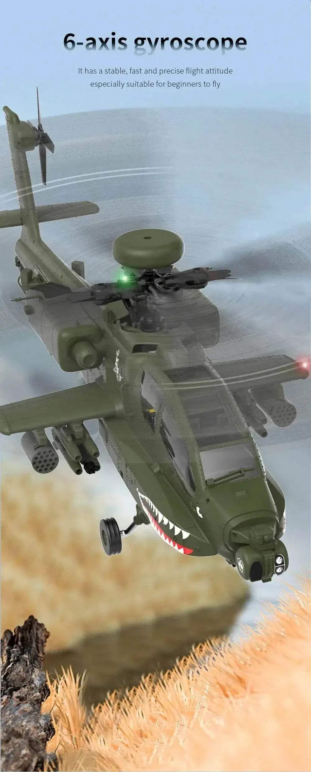 Eachine E250 AH-64 Apache 2.4G 6CH Flybarless RC Helicopter - ToylandEU