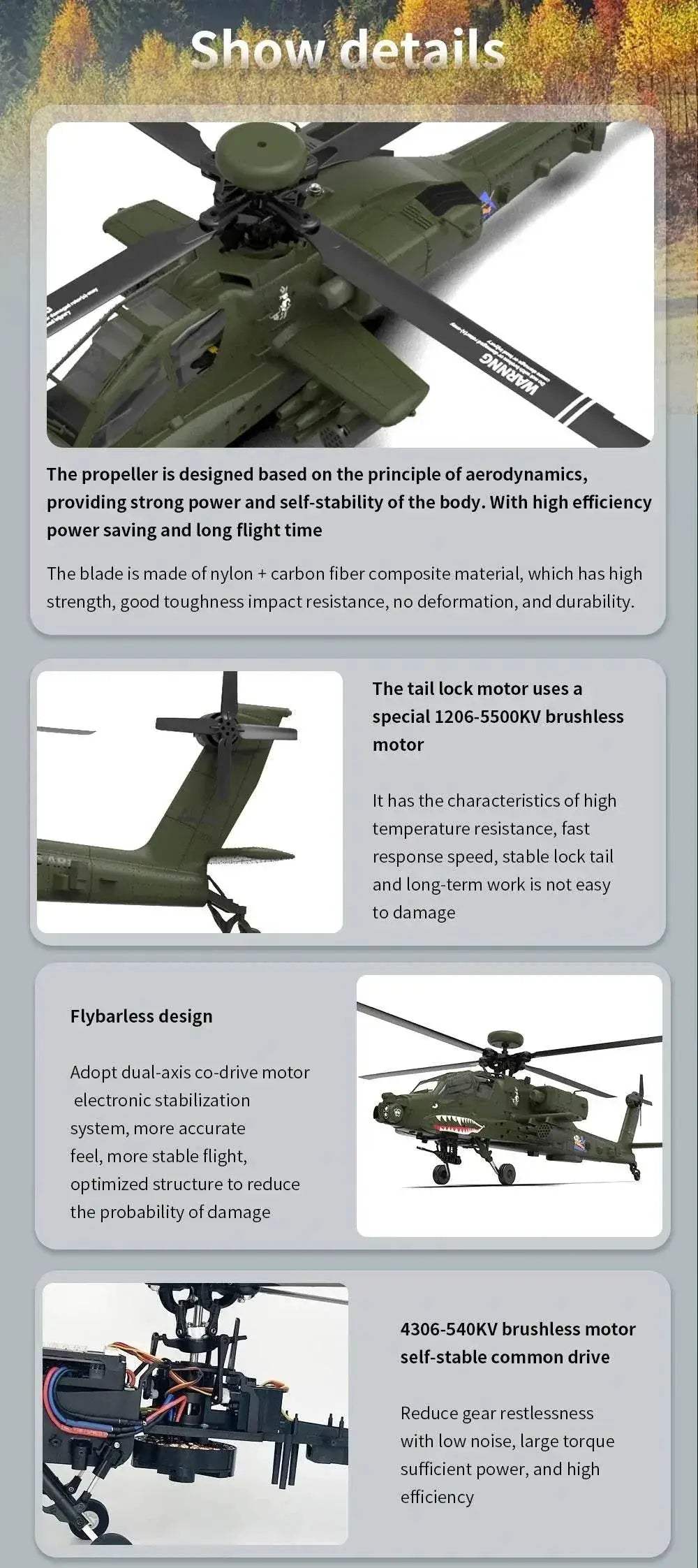 Eachine E250 AH-64 Apache 2.4G 6CH Flybarless RC Helicopter - ToylandEU