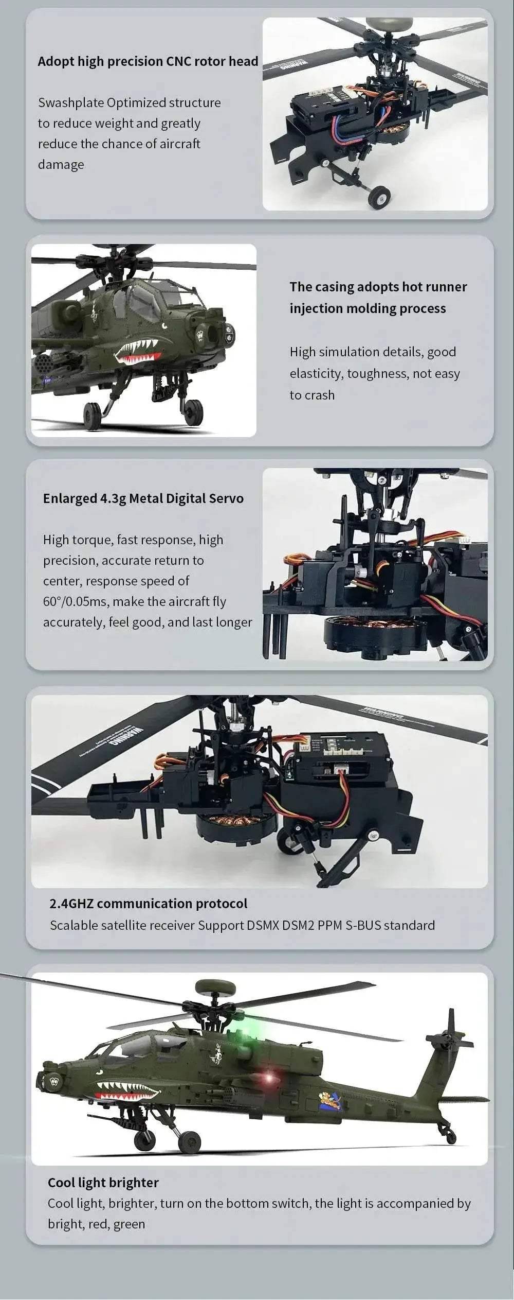 Eachine E250 AH-64 Apache 2.4G 6CH Flybarless RC Helicopter - ToylandEU