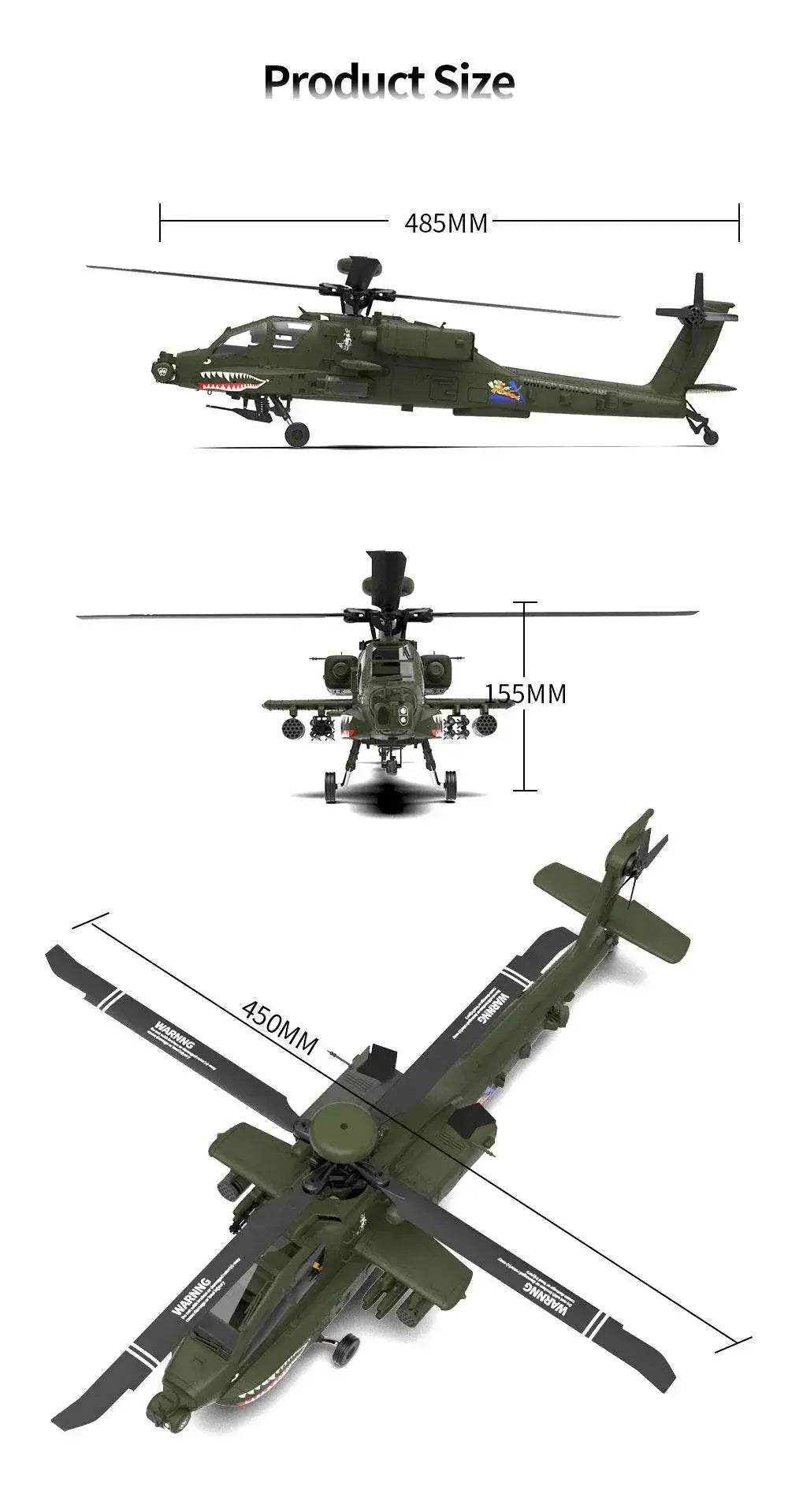 Eachine E250 AH-64 Apache 2.4G 6CH Flybarless RC Helicopter - ToylandEU