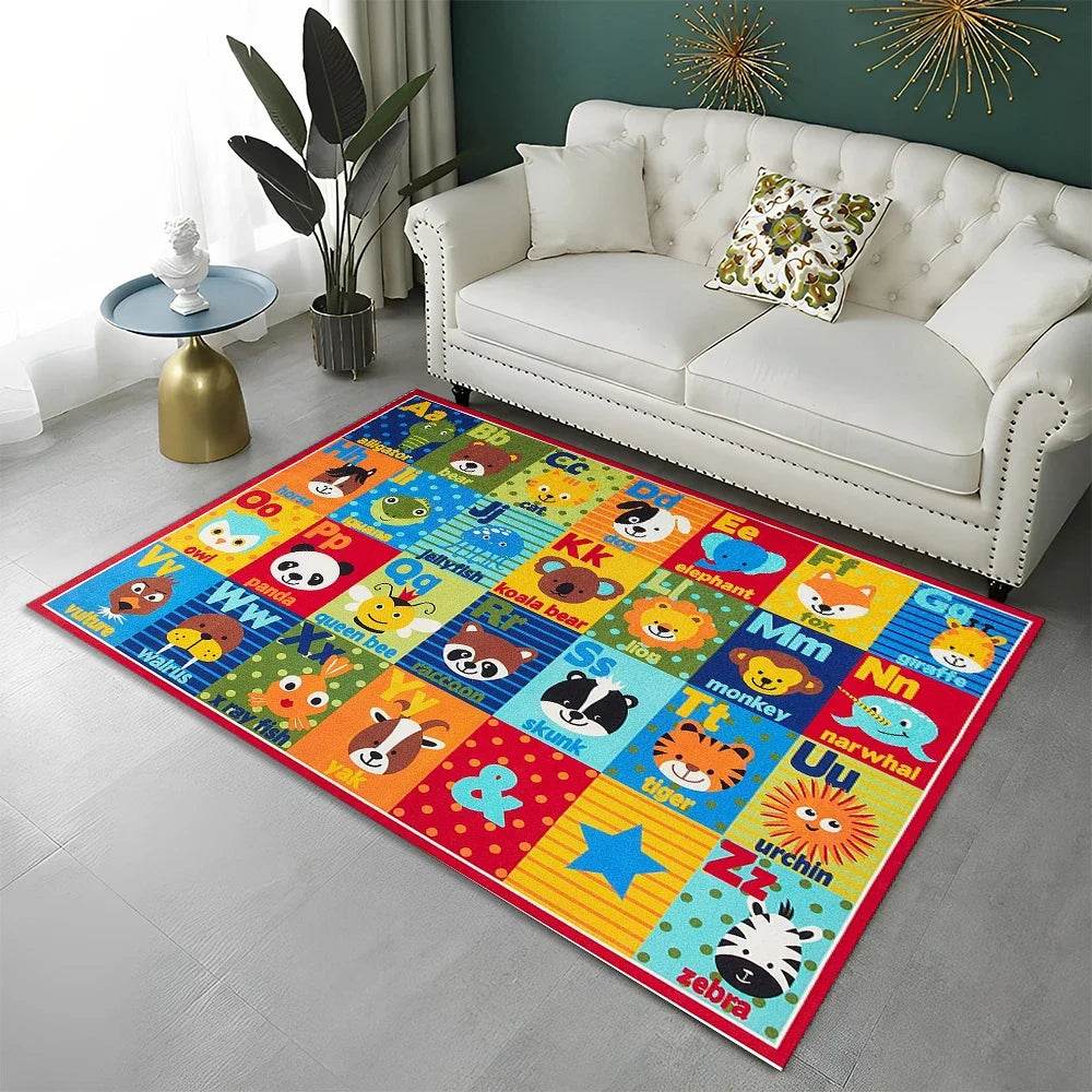 Educational Area Rug Cartoon Alphabet For Kids Playroom - ToylandEU