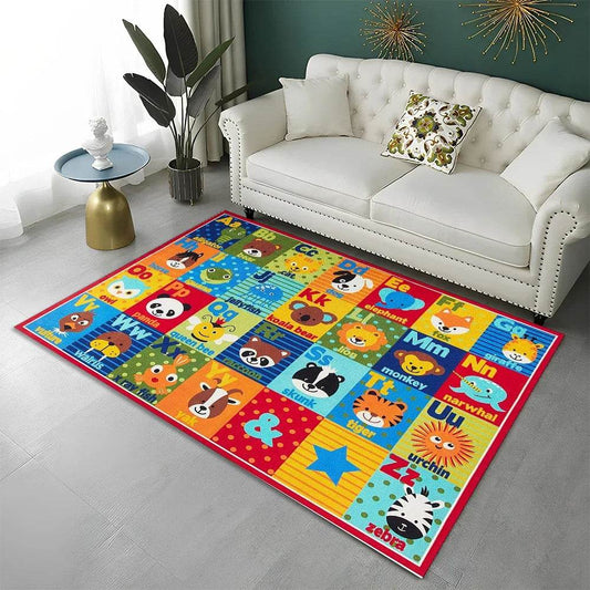 Educational Area Rug Cartoon Alphabet For Kids Playroom - ToylandEU