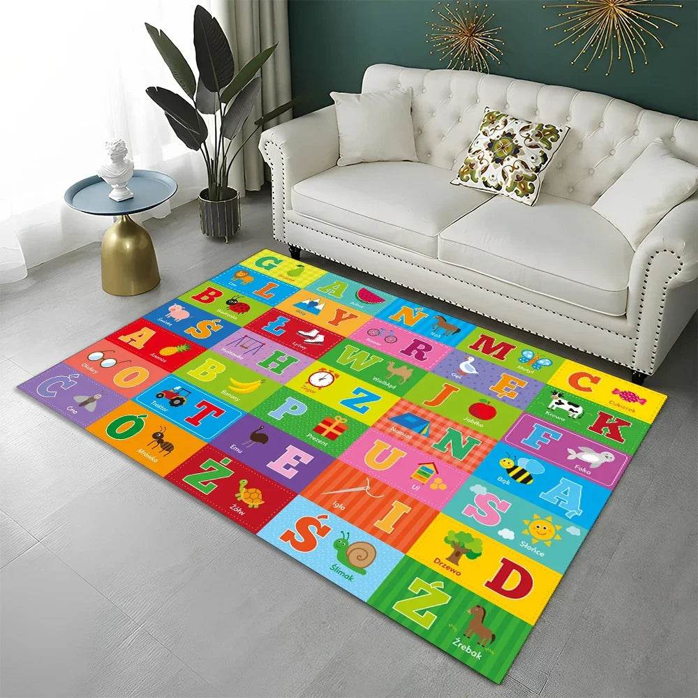 Educational Area Rug Cartoon Alphabet For Kids Playroom - ToylandEU