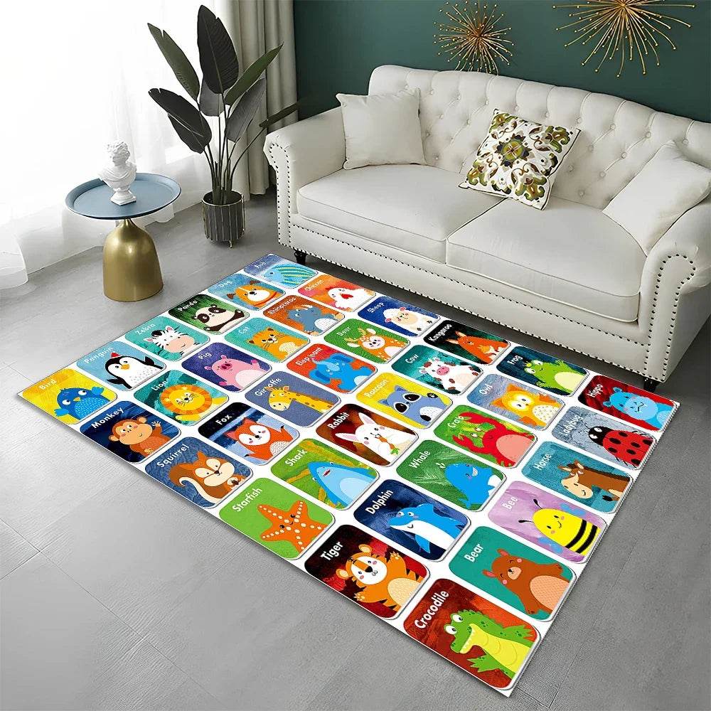 Educational Area Rug Cartoon Alphabet For Kids Playroom - ToylandEU